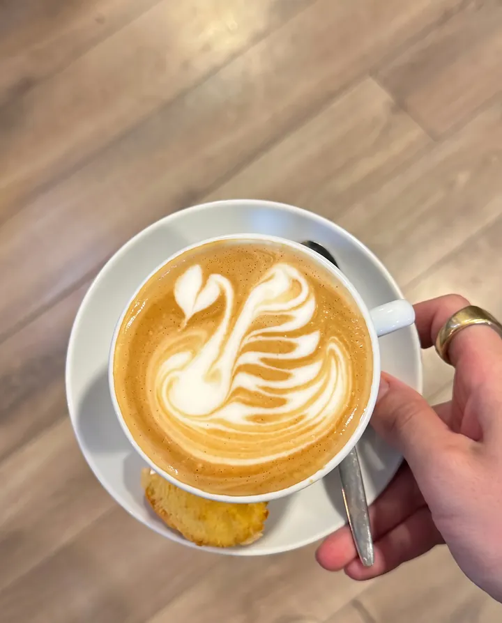 Cappuccino met een zwaan van melkschuim